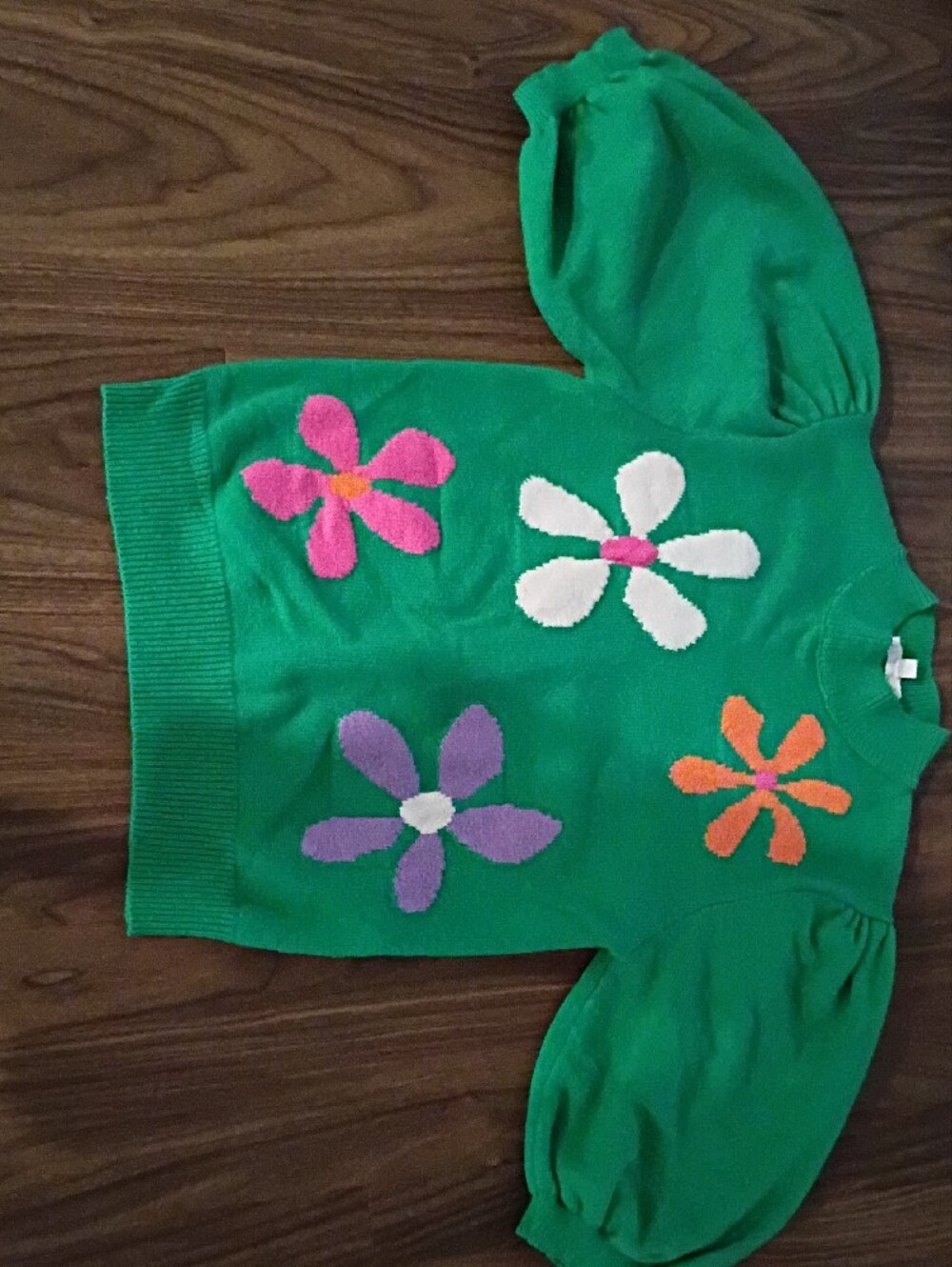 THML Green Crewneck Sweater with Multicolor Floral Appliqués - Picture 4 of 4